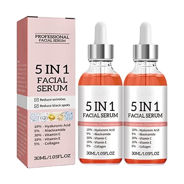 5 In 1 Facial Serum, 5 IN 1 Facial Serum, 5 IN 1 Anti-Aging Facial Serum,Advanced Collagen Boost Anti Aging Serum. 2pcs Crèm...