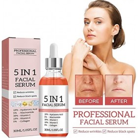 5 In 1 Facial Serum, 5 IN 1 Facial Serum, 5 IN 1 Anti-Aging Facial Serum,Advanced Collagen Boost Anti Aging Serum. 2pcs Crèm...