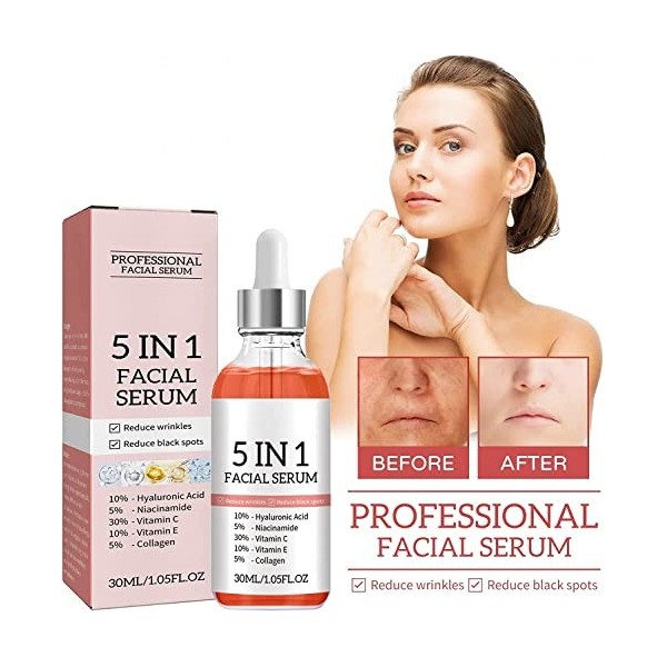 5 In 1 Facial Serum, 5 IN 1 Facial Serum, 5 IN 1 Anti-Aging Facial Serum,Advanced Collagen Boost Anti Aging Serum. 2pcs Crèm...