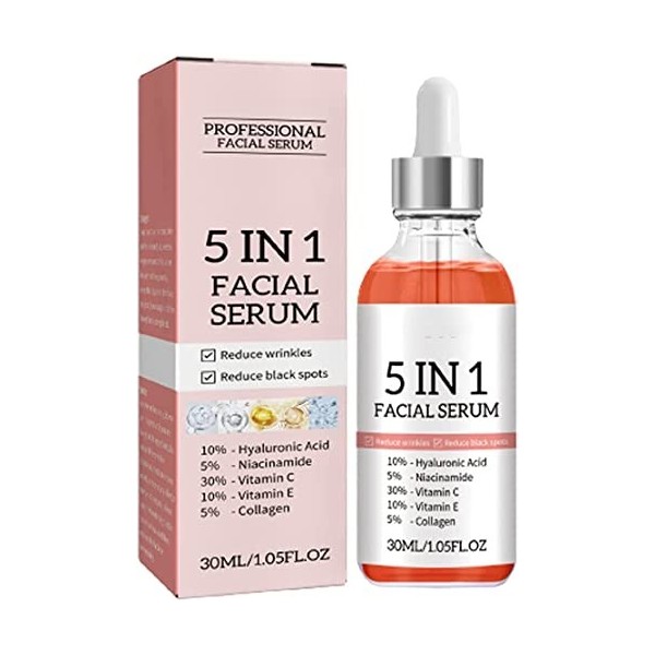 5 In 1 Facial Serum, 5 IN 1 Facial Serum, 5 IN 1 Anti-Aging Facial Serum,Advanced Collagen Boost Anti Aging Serum. 2pcs Crèm...