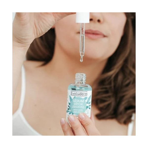EVOLUDERM – Sérum Détox aux Algues Marines et Acide Hyaluronique - 30 ml - 98% d’Origine Naturelle - Végan - Fabrication Fran