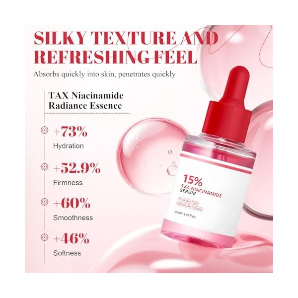 Niacinamide Serum, TXA Niacinamide Sérum 15%, Serum Niacinamide, Illumine Léclat de la Peau, Réduit le Teint Terne et les Ri ...