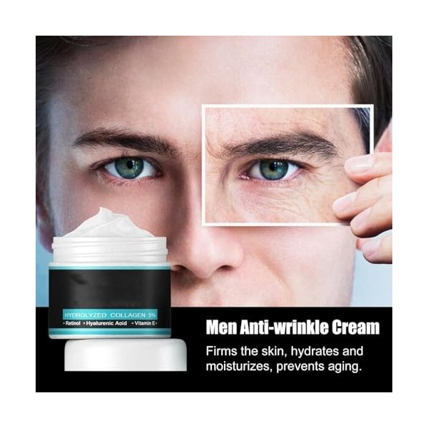 Creme Hydratante Visage Homme, Creme Anti Ride Soin Visage Homme, Crème Hydratante Pour Hommes Au Collagène, Soin Anti-âge Jo...
