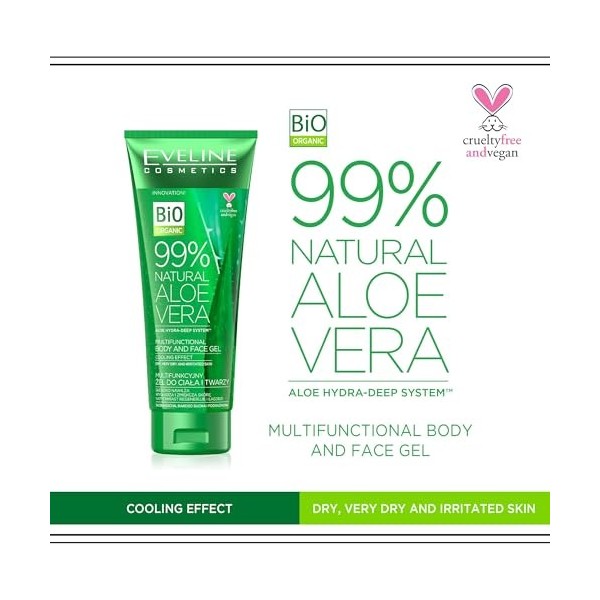 EVELINE COSMETICS Gel Multifonction Visage et Corps à lAloe Vera 99% - Hydratation Ultra Efficace, Inspiré des Soins Coréens