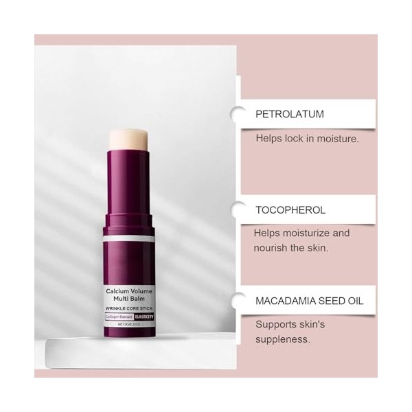 Baume Multi-Calcium Anti-Âge, Relâchement de la Peau, Rides, Bâton Hydratant au Collagène, Hydratant, Raffermissant, Convient...