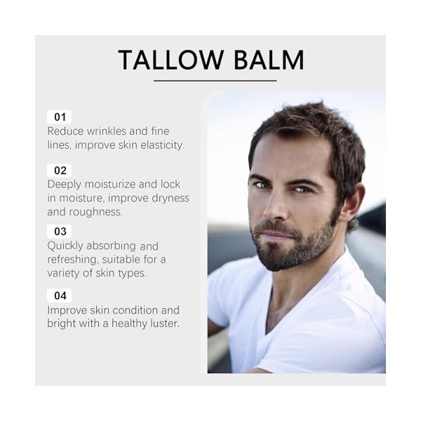 Baume anti-rides au suif pour homme, baume au suif de bœuf pour réparer les peaux sèches et abîmées, hydratant jour et nuit, ...
