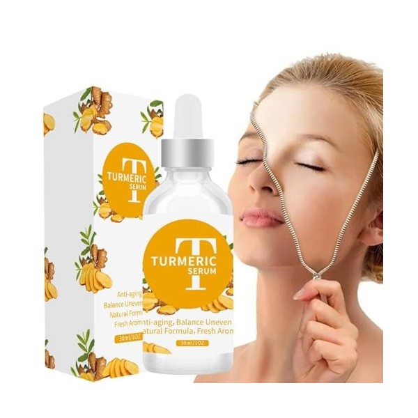 Huile de curcuma pour le visage - 30 ml dextrait de curcuma bio - Correcteur d éclaircissante pour le visage - Réparateur h