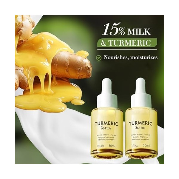 Sérum visage au curcuma, pour la correction des taches brunes éclaircissant la peau anti-rides, sérum éclat hydratant à lhui ...