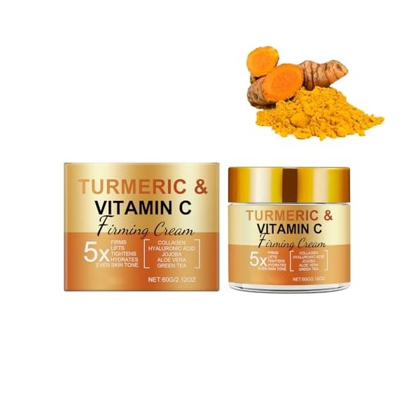 Crème pour le visage au curcuma à la vitamine C, crème hydratante éclaircissante naturelle pour les taches brunes, hyperpigme...