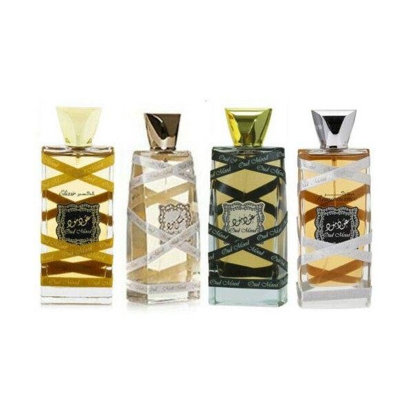 Lattafa Halal Fragrance Eau de parfum en flacon vaporisateur 100 ml Oud Mood Musc Elixir Reminiscence Lot de 4