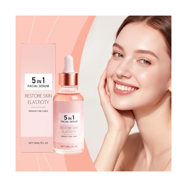 Sérum visage anti-âge 5 en 1, sérum raffermissant anti-rides pour améliorer lélasticité de la peau, améliorer lélasticité d C...