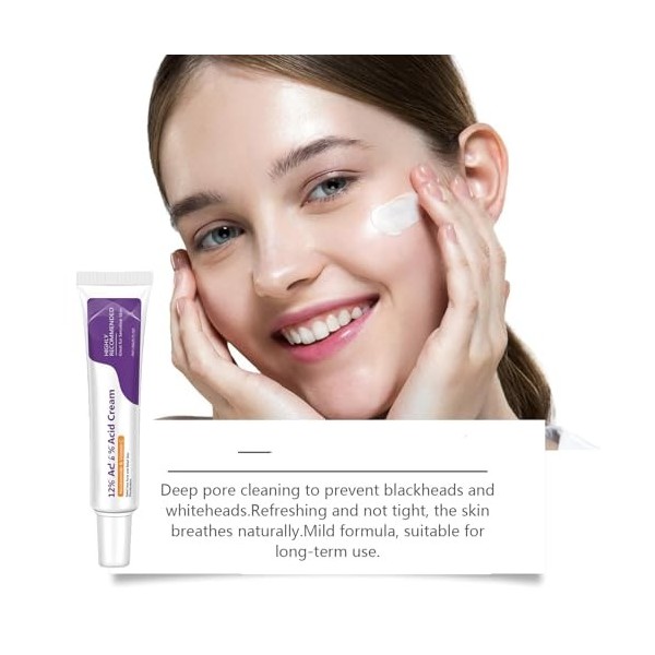 Crème anti-acné, formule à 12% dacide, soin ciblé pour le visage, élimine lacné et les taches brunes, contrôle les imperfec