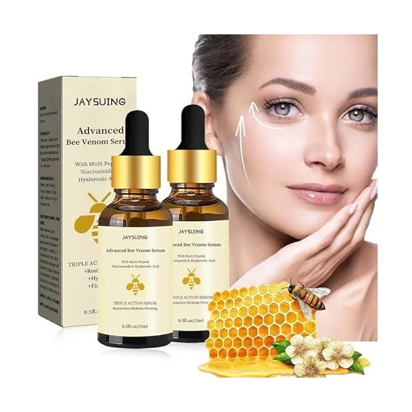 2 Pièces Bee Venom Essence Advanced Bee Venom Essence Natural Anti-âge Anti-Rides pour le Visage au Miel Peau Hydratante et N