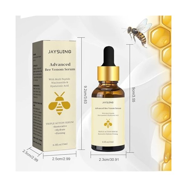 2 Pièces Bee Venom Essence Advanced Bee Venom Essence Natural Anti-âge Anti-Rides pour le Visage au Miel Peau Hydratante et N