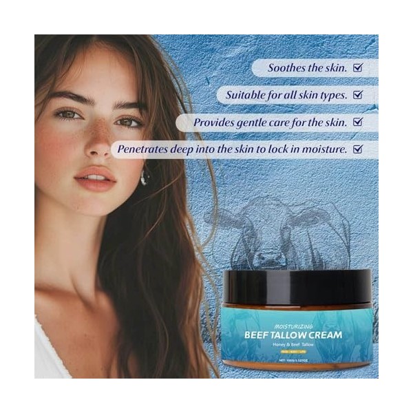 Crème de soin pour la peau à base de suif de bœuf biologique, Crème à base de suif de bœuf biologique, Baume à base de suif d