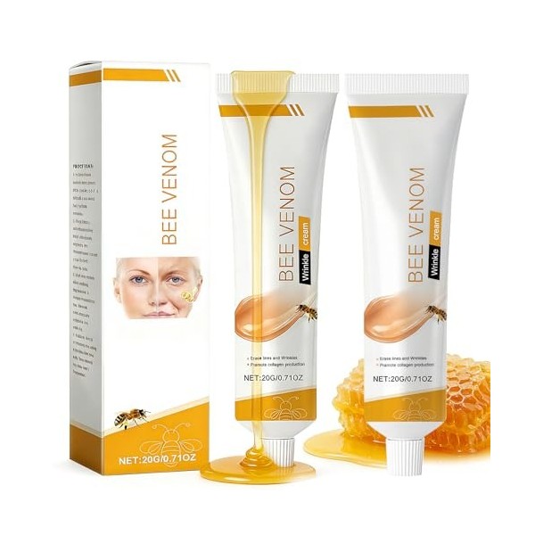 Lot de 2 crèmes anti-rides au venin dabeille pour le visage et le cou - Crème hydratante pour tous les types de peau - Avec 