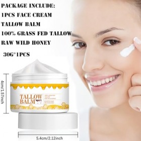 Mikabila 08, F 30g Facial Tallow Honey Balm,Crème de Soin de la peau au Bœuf-100% Herbe Fed Tallow Raw Wild Honey,Tallow Moi