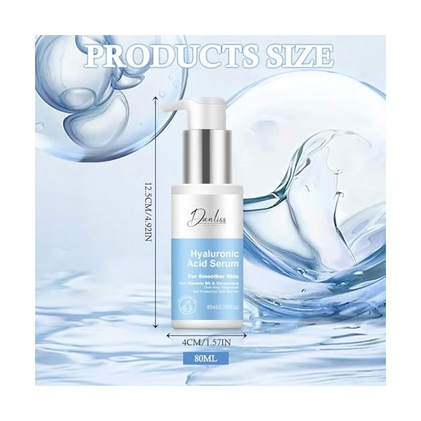 Sérum Visage Acide Hyaluronique 80 ml,Hyalu Sérum,Enrichi en Acide Hyaluronique, Vitamine B5,érum Hydratant Hydro Boost