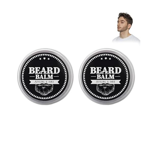 Lot de 2 pots de cire à barbe pour homme - Parfum bois - Crème à barbe naturelle et végétalienne - Aide votre barbe - Crème h