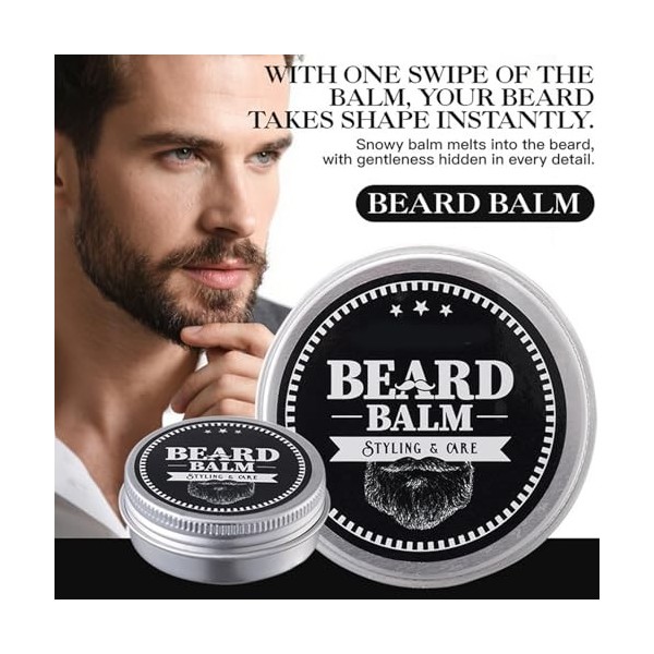 Lot de 2 pots de cire à barbe pour homme - Parfum bois - Crème à barbe naturelle et végétalienne - Aide votre barbe - Crème h