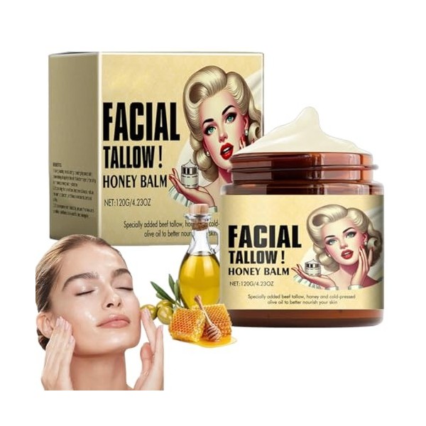 Beef Tallow Cream for Skin,Beef Tallow Cream, Suif de Boeuf Bio Baume de Suif de Bœuf au Miel, Nourrissant et Hydratant pour 