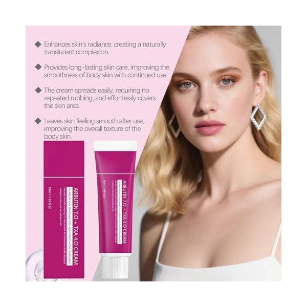 Alpha Arbutin 7% + Tranexamic Acid 4% Cream, Creme Eclaircissante Peau Noir Puissant, Even out Tone, Creme Anti Tache Visage,...