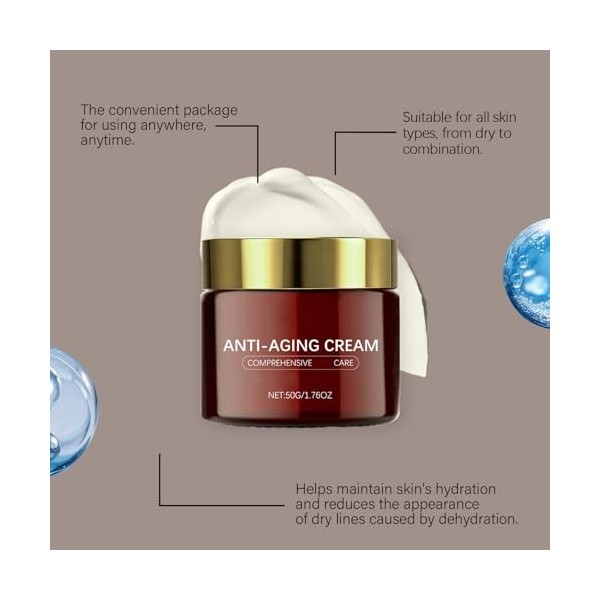 Crème visage anti-âge au rétinol, crème anti-rides au rétinol pour raffermir et réparer la peau, réduit les rides et ridules,...