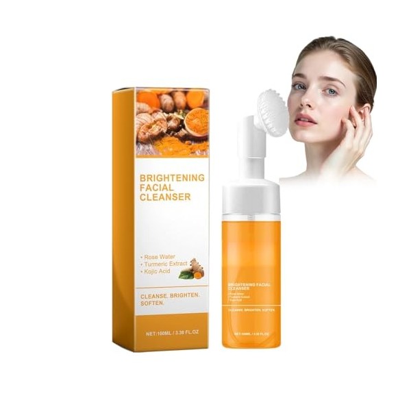 Hppsctink Nettoyant facial au curcuma, 100ml mousse nettoyante au curcuma, nettoie en profondeur la peau du visage, réduit le