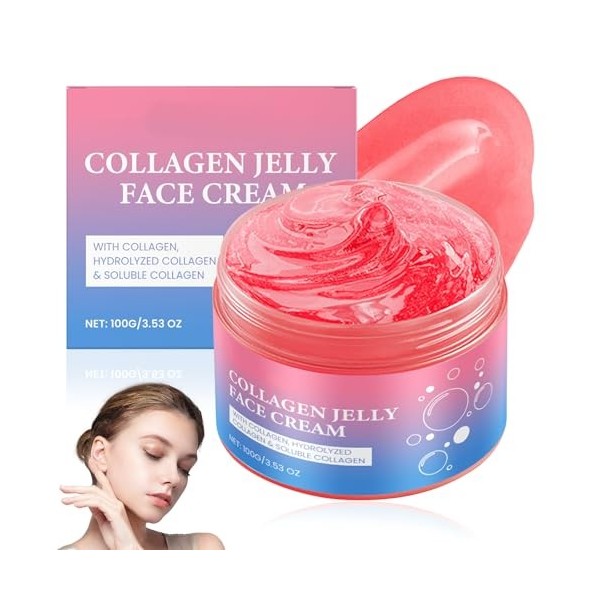 100g Collagen Jelly Cream,Hydratation Longue Durée Creme Collagene Visage,Crème De Gelée De Collagène,Réduit Les Ridules Et L