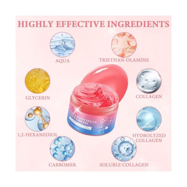 100g Collagen Jelly Cream,Hydratation Longue Durée Creme Collagene Visage,Crème De Gelée De Collagène,Réduit Les Ridules Et L