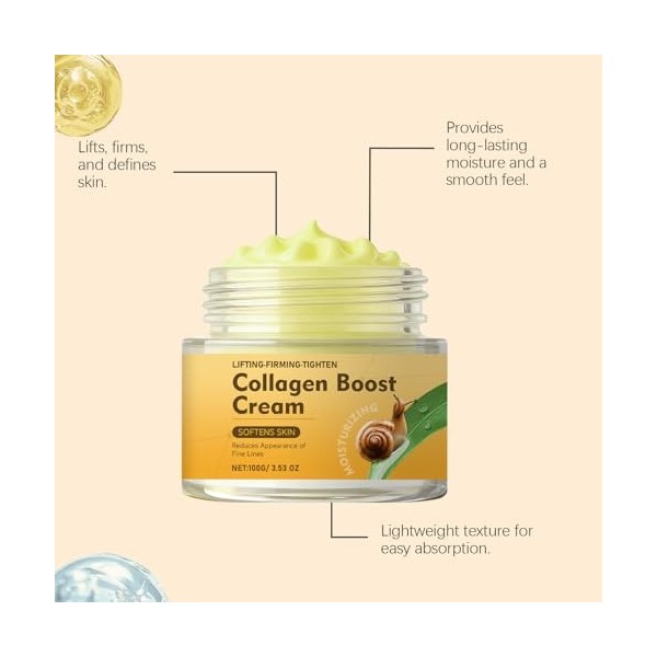 Crème visage collagène escargot, Crème blanchissante collagène escargot, 𝐒nail 𝐂𝐨llagen nettoyage profond blanchiment 𝐂ream, 
