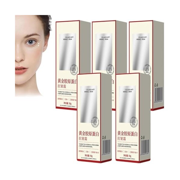 Creme Collagene Visage Doré 50 g,Firmea Collagene Creme Corps,Kreme Creme Collagene Lissante,Crème Anti-Rides Femme,Anti Ride...