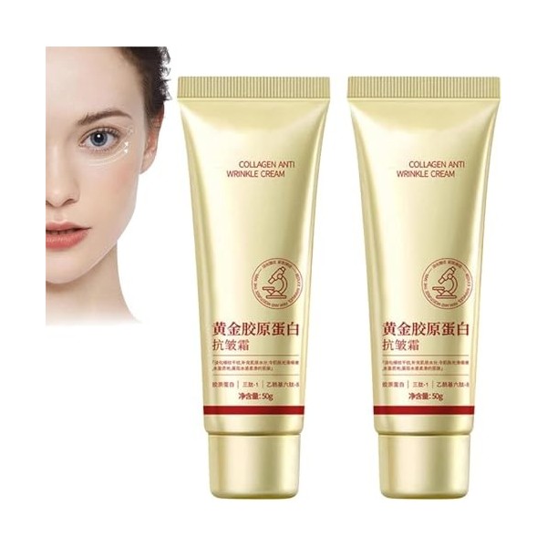 Creme Collagene Visage Doré 50 g,Firmea Collagene Creme Corps,Kreme Creme Collagene Lissante,Crème Anti-Rides Femme,Anti Ride...