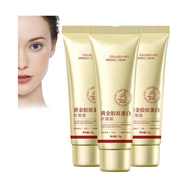 Creme Collagene Visage Doré 50 g,Firmea Collagene Creme Corps,Kreme Creme Collagene Lissante,Crème Anti-Rides Femme,Anti Ride...
