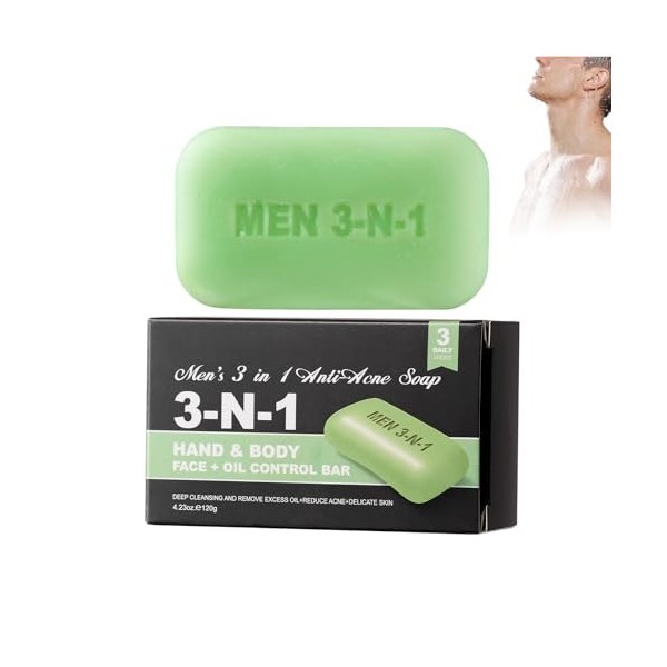 Savon Solide Pour Homme 120 G, 3 En 1, Savon Exfoliant Avancé, Pour Le Corps Pour Un Nettoyage Délicat De La Peau, Cosmétique