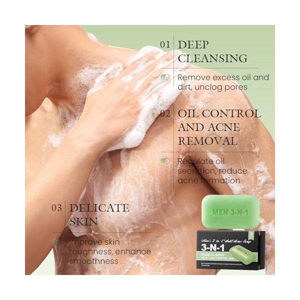 Savon Solide Pour Homme 120 G, 3 En 1, Savon Exfoliant Avancé, Pour Le Corps Pour Un Nettoyage Délicat De La Peau, Cosmétique