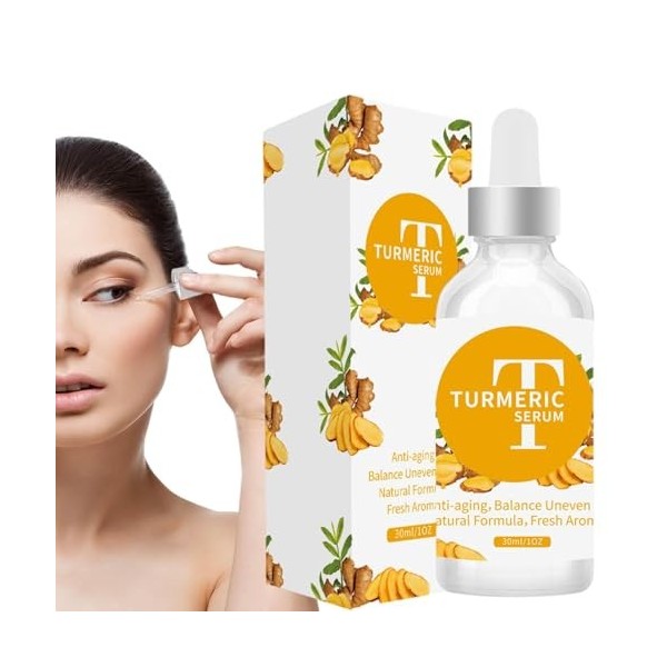 Huile Visage pour Femme - 1 once. Huile éclaircissante nourrissante au curcuma pour les taches brunes - réparatrice hydratant