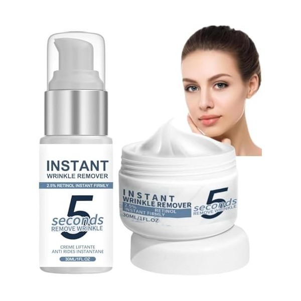 2PC Ensemble De Soins Anti-Rides 5 Secondes Au Rétinol,Combleur De Ridés Immediat,Creme Liftante Anti Rides Instantané,Creme