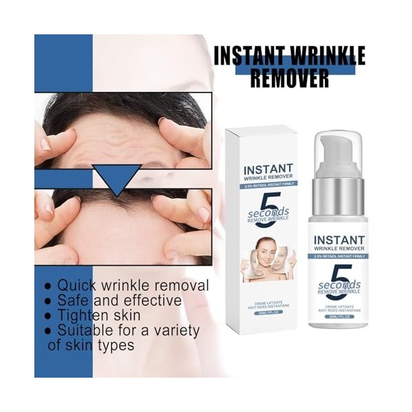 2PC Ensemble De Soins Anti-Rides 5 Secondes Au Rétinol,Combleur De Ridés Immediat,Creme Liftante Anti Rides Instantané,Creme