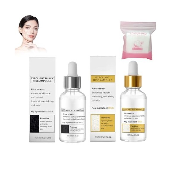 ampoule Sérum Riz et Riz Noir, Sérum Hydratant et Anti-Âge pour une Peau Éclatante et la Réduction des Rides, Sérum Quotidien