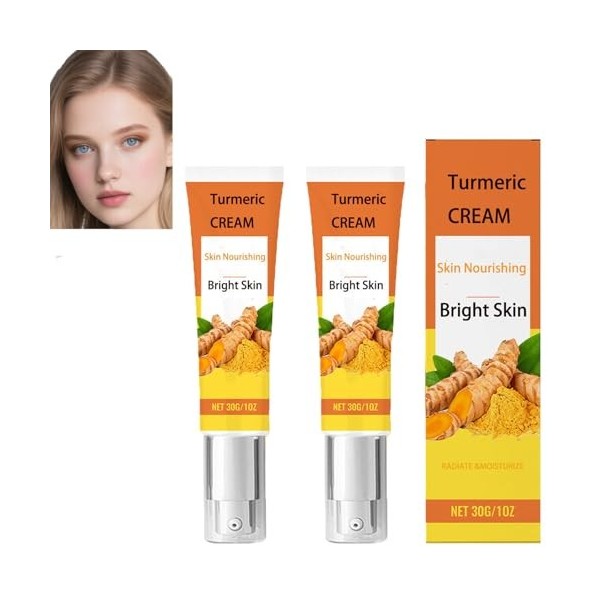 Crème visage au curcuma - Formule nourrissante pour un teint éclatant, soin quotidien hydratant et lumineux, douce et légère,...