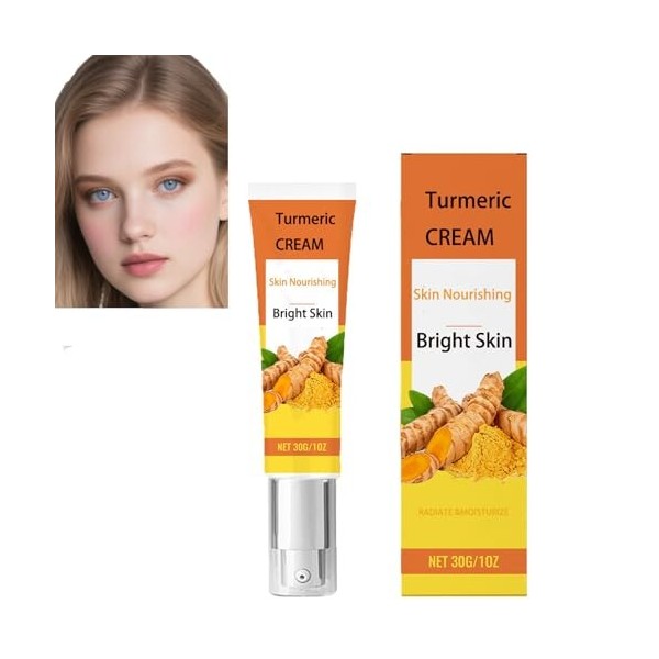 Crème visage au curcuma - Formule nourrissante pour un teint éclatant, soin quotidien hydratant et lumineux, douce et légère,...