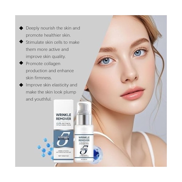 Creme Liftante Anti Rides Instantané 5 Secondes, Wrinkle Power Filling Effet Immédiat, Anti Rides Puissant Immediat, Creme An...