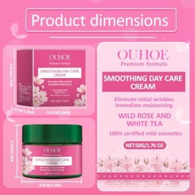 Crème de Jour Lissante Rose & Thé Blanc,Creme Hydratante Visage,Anti-âge,Anti Rides Femme,Réduit les Rides et Raffermit,pour 