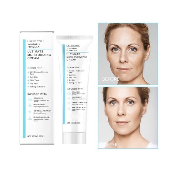 Crème Hydratante à la Centella et Acide Hyaluronique Soin Visage Nourrissant pour Tous Types de Peau Crème Jour et Nuit