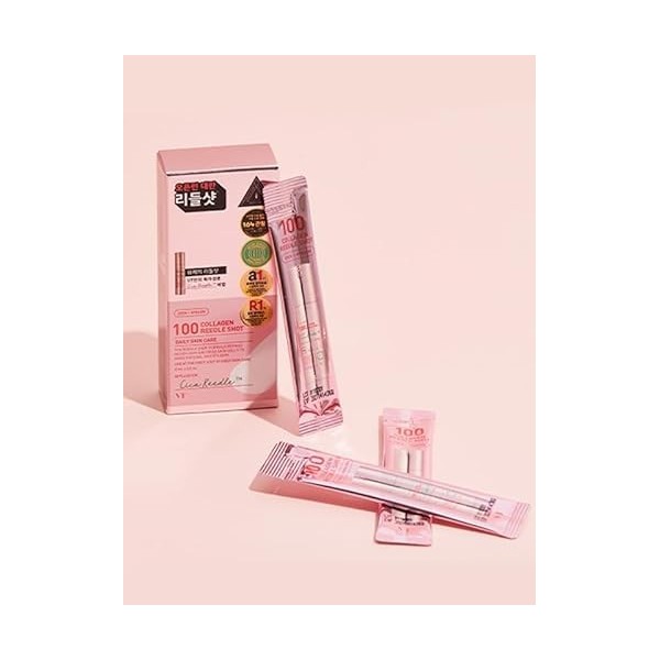 VT COSMETICS Collagène Reedle Shot, Lot de 10 Sticks Monodose 2 ml, Sérum Visage Hydratant avec Centella Asiatica, Rose