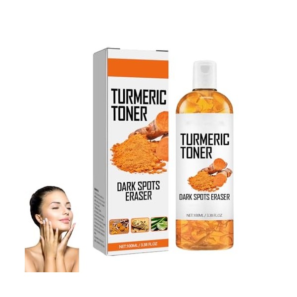 Tonique visage au curcuma, Tonique visage hydratant au curcuma pour éclaircir la peau, éliminer les taches brunes et minimise...