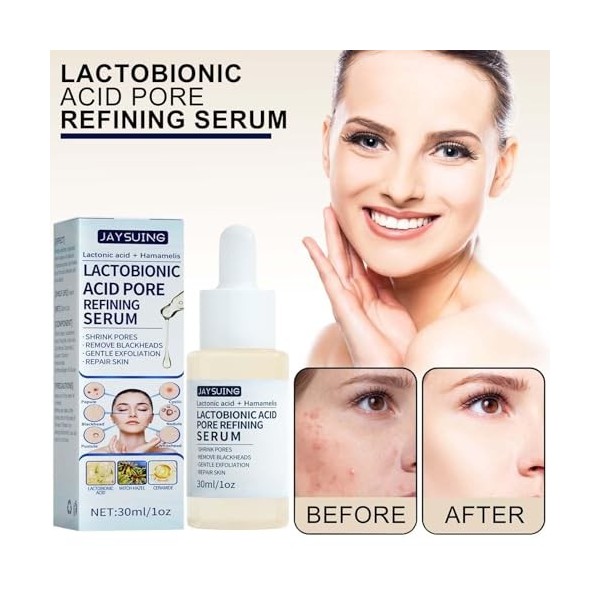 Acide lactobionique pour le visage | Acide lactobionique hydratant doux | 30 ml dacide pour le visage nettoyage en profondeu