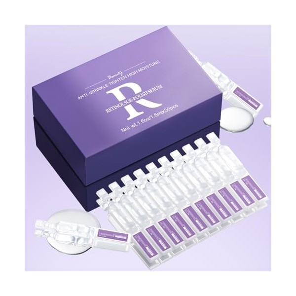 Sérum Éclaircissant Visage en Ampoules Jetables – 2 Boîtes de 30 Ampoules Rétinol – Facial Serum Puissant Éclaircissant pour