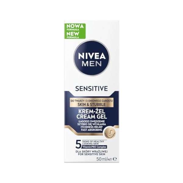 NIVEA MEN Crème Sensitive Gel Visage et Poils du Visage 3 Jours 50 ml